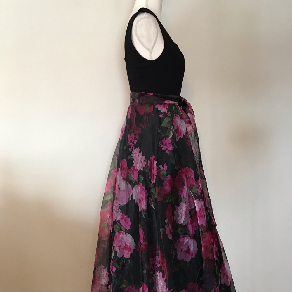 Eliza J Floral Black Pink Sleeveless Square Neck Tulle Maxi Dress 8 - Picture 8 of 16